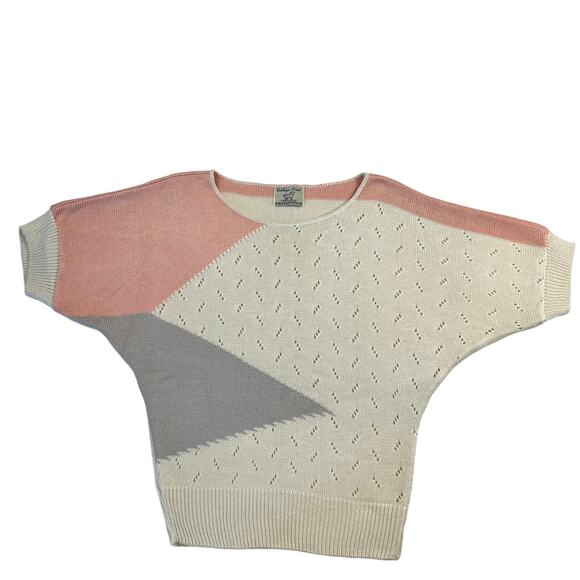 College Point Sportswear Vintage 1980s Short Sleeve Sweater sz Medium Geometric - Picture 1 of 8